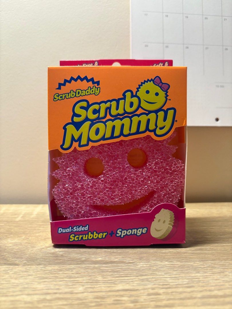 Scrub Mommy Dual Sided Scrubber + Sponge PINK (Category: Cleaning Tools & Supplies) located in San Pablo. Submitted by chamgyup__ (Listing ID 1439139239, Image 1). Description: Scratch free scrubbing on over a dozen different household surfaces including non-stick, crystal, granite, travertine and oil rubbed bronze. Her FlexTexture® Side becomes firm in cold water to deliver added scrubbing power. In warm water it softens, becoming better suited 