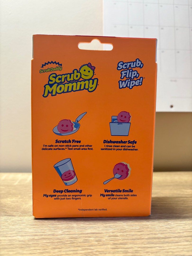Scrub Mommy Dual Sided Scrubber + Sponge PINK (Category: Cleaning Tools & Supplies) located in San Pablo. Submitted by chamgyup__ (Listing ID 1439139239, Image 2). Description: Scratch free scrubbing on over a dozen different household surfaces including non-stick, crystal, granite, travertine and oil rubbed bronze. Her FlexTexture® Side becomes firm in cold water to deliver added scrubbing power. In warm water it softens, becoming better suited 