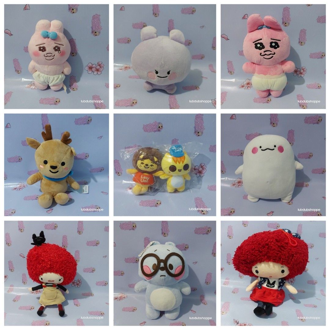 🌸SET SALE🌸 Tonton and Friends Winnie Blue Bear + Fubon Hyundai Life Korean Mascot Funy Puni Deer + Asamimichan Anemimi Usagi Bunny Rabbit + Dreaming Toriyang Miss Tori + Ikmyeoing Mochi + Lazy Lion & Jentle Cat + Opanchu Kawaisouni — Plush Stuffed Toys (Category: Toys & Games) located in Apalit. Submitted by lubdubshoppe (Listing ID 1439185553, Image 1). Description: The original price for the set is PHP 11,021 ; and items can be sold separatel