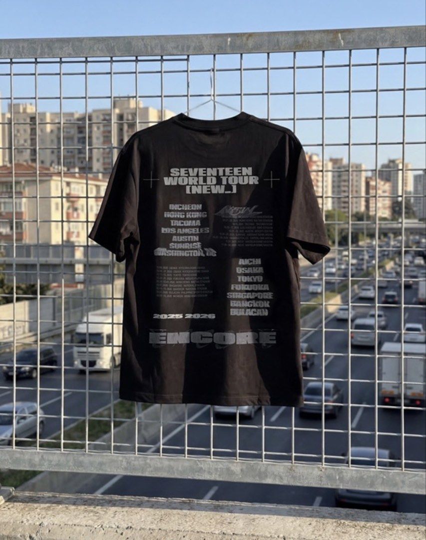 Seventeen new encore tshirt onhand (Category: Shirts) located in Antipolo. Submitted by woozisruby (Listing ID 1439209963, Image 1). Description: Seventeen new_ encore tshirt Black ver 2 Size medium may also dm me in x: @darlingujii.