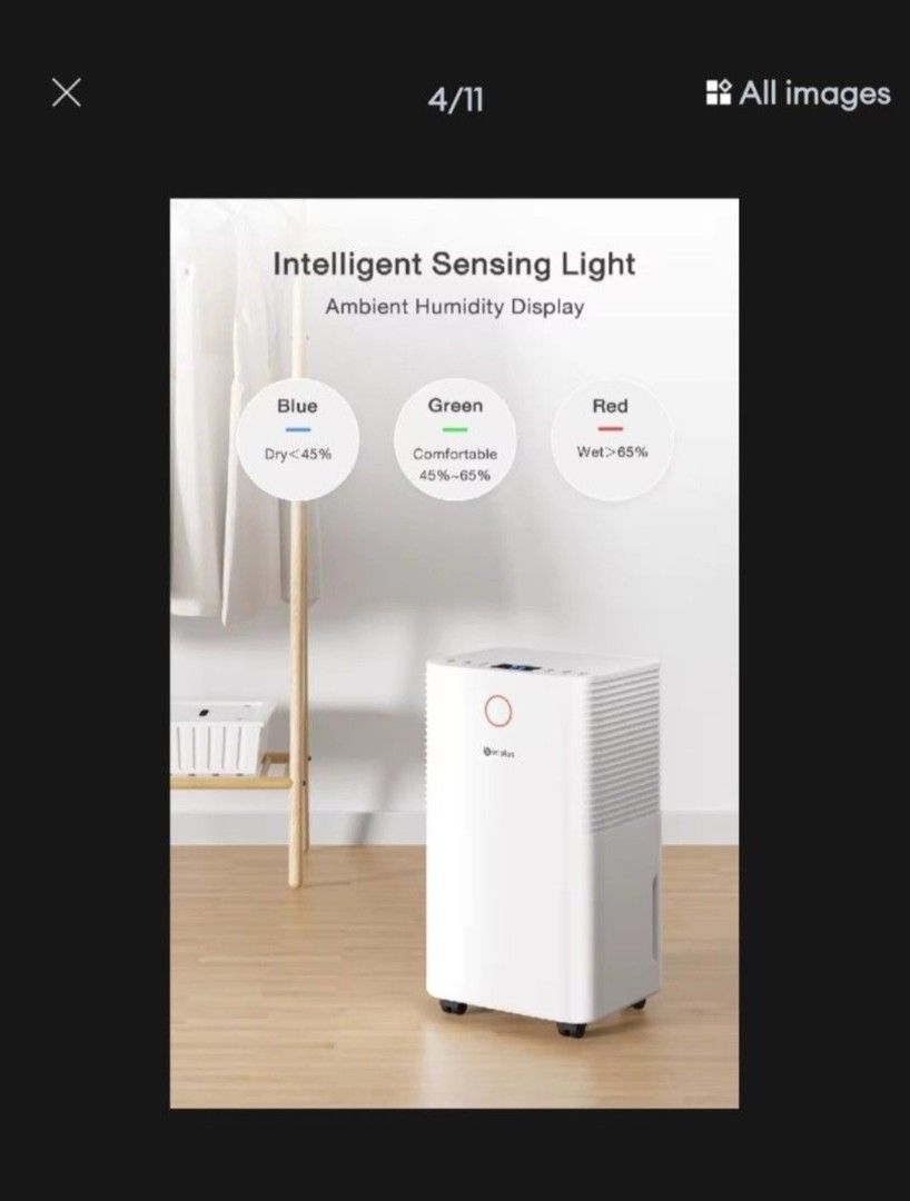 Simplus Multi-functional Dehumidifier (Category: Air Purifiers & Dehumidifiers) located in Singapore. Submitted by Smarty_Pants (Listing ID 1439190251, Image 1). Description: - 2L water tank - Multi wind speeds - 24-hour timer - 3 modes: Auto, Clothes Drying, Sleep - Ambient humidity sensing light - Space-saving, A4 paper size.