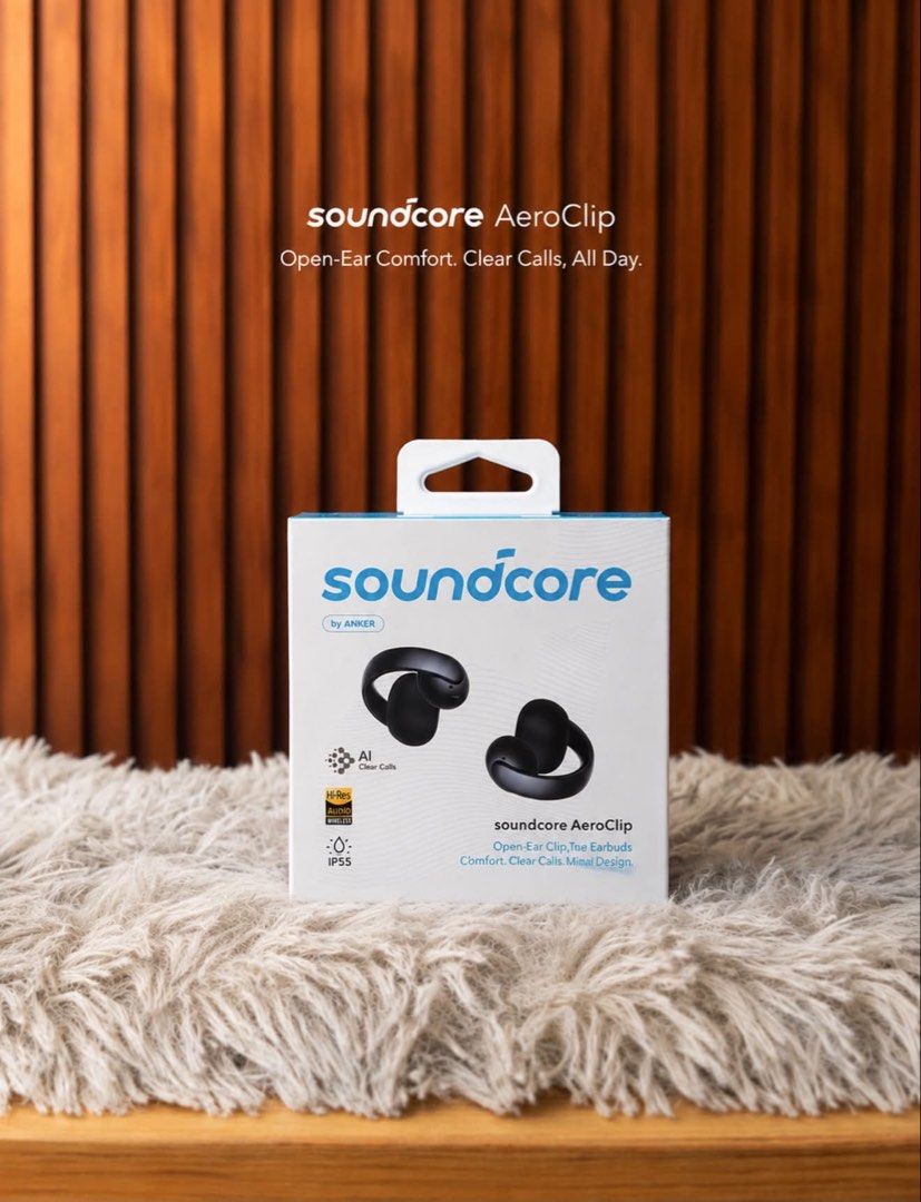 Soundcore AeroClip Open-Ear Earbuds (Category: Earphones) located in Bacolod City. Submitted by BWMCAROUSEL (Listing ID 1439156961, Image 1). Description: - Soundcore AeroClip open-ear earbuds - Features AI Clear Calls for clear conversations - IPX5 water resistance - Includes charging case - Comes with multiple ear tip sizes for a comfortable fit - Minimalist design for all-day comfort.