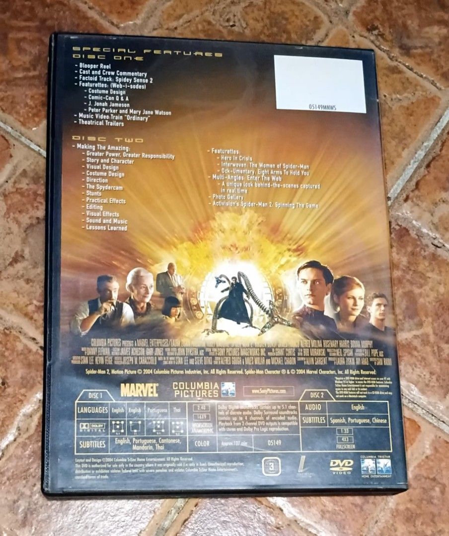 Spider-Man 2 Widescreen Special Edition DVD (Category: CDs & DVDs) located in Quezon City. Submitted by dancatz (Listing ID 1439086665, Image 3). Description: □ P 350.00 □ region 3 - Spider-Man 2 Widescreen Special Edition DVD - Includes two discs - Special Features: - Blooper Reel - Cast and Crew Commentary - Behind-the-Scenes Content - Making the Amazing - Story and Character - And more! - Languages: English, Portuguese, Cantonese - Subtitles: 