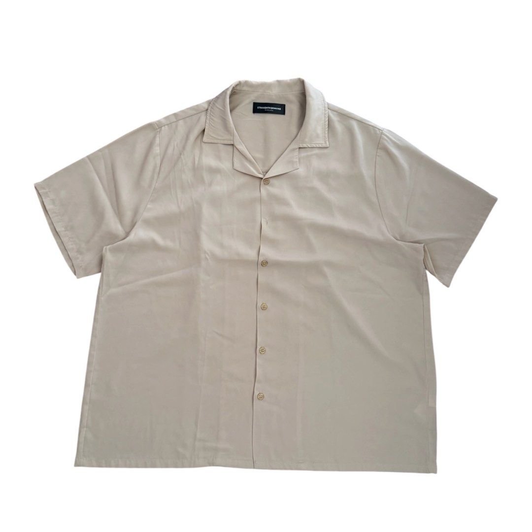 Straightforward Beige button down polo shirt (Category: Tshirts & Polo Shirts ) located in Manila. Submitted by dja23 (Listing ID 1439236098, Image 1). Description: Width: 25 in Length: 29 in Sleeve length: 10 in Color may vary due to lighting, missing button, no refund/return unless valid reasoning.