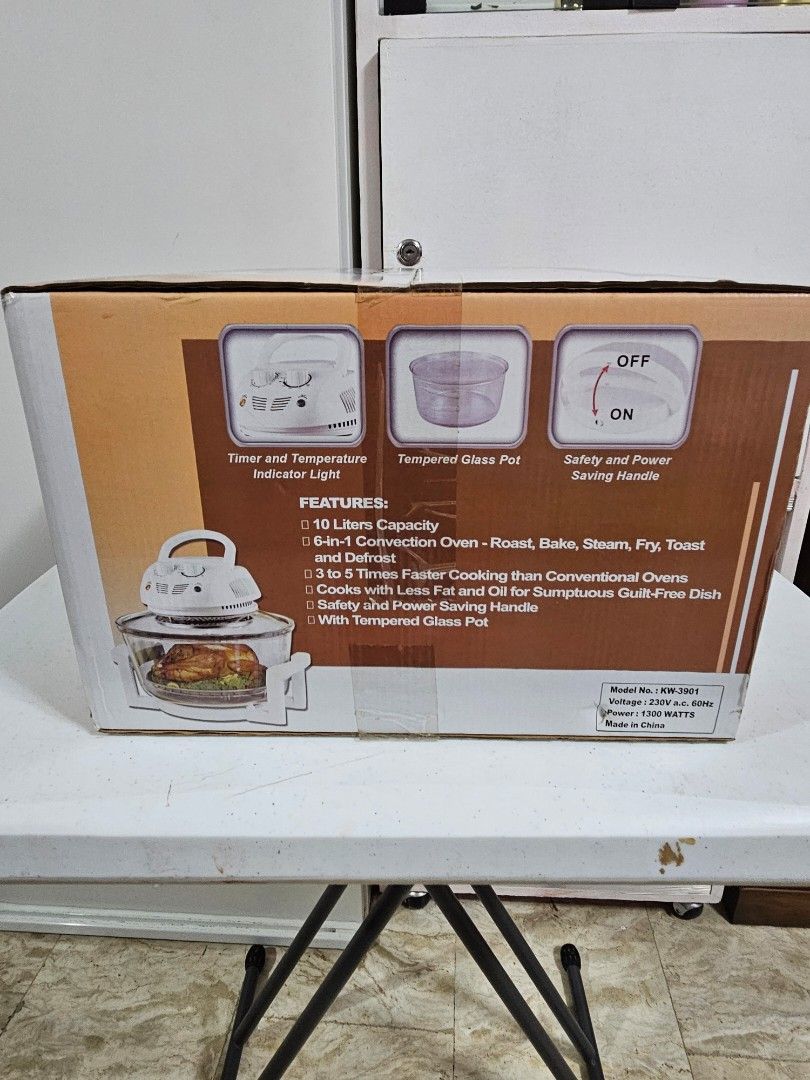 Turbo convection oven (Category: Other Kitchenware & Tableware) located in Caloocan City. Submitted by rm.diaz (Listing ID 1439081626, Image 2). Description: - Kyowa Turbo Convection Oven (Model KW-3901) - 6-in-1 cooking functions: Roast, Bake, Steam, Fry, Toast - Features a tempered glass pot - Designed for healthy cooking with low fat and less oil - Includes all original accessories.