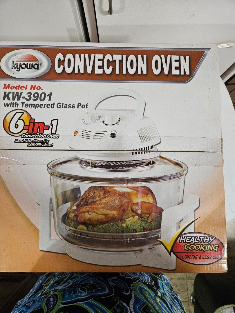 Turbo convection oven (Category: Other Kitchenware & Tableware) located in Caloocan City. Submitted by rm.diaz (Listing ID 1439081626, Image 1). Description: - Kyowa Turbo Convection Oven (Model KW-3901) - 6-in-1 cooking functions: Roast, Bake, Steam, Fry, Toast - Features a tempered glass pot - Designed for healthy cooking with low fat and less oil - Includes all original accessories.