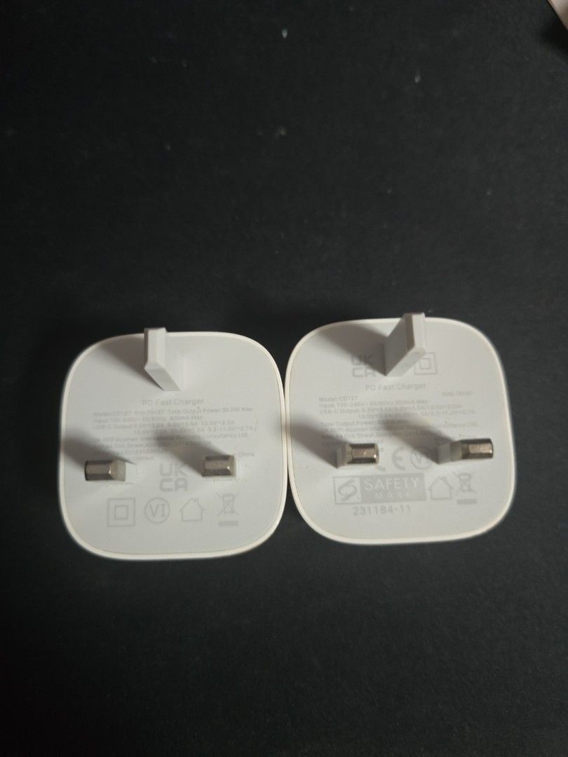 UGREEN USB-C 30W Charger - 2 Pieces (Category: Chargers & Cables) located in Singapore. Submitted by buddyfite123 (Listing ID 1439225709, Image 3). Description: - Two UGREEN USB-C wall chargers - White color - UK plugs - Fast and efficient charging - Selling as a pair.