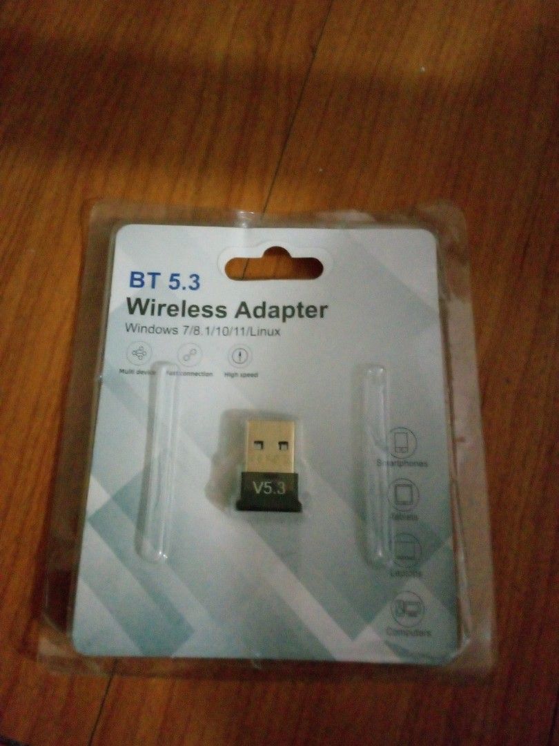 USB 2.0 802.11N Wireless Adapter and BT 5.3 Adapter (Category: Chargers & Cables) located in Manila. Submitted by jerictandingan (Listing ID 1439221132, Image 3). Description: - Includes a USB 2.0 802.11N wireless adapter with antenna. - Also includes a Bluetooth 5.3 wireless adapter. - Bluetooth 5.3 adapter compatible with Windows 7/8/10/11 and Linux. - Both adapters are brand new. - Both adapters are in their original packaging..