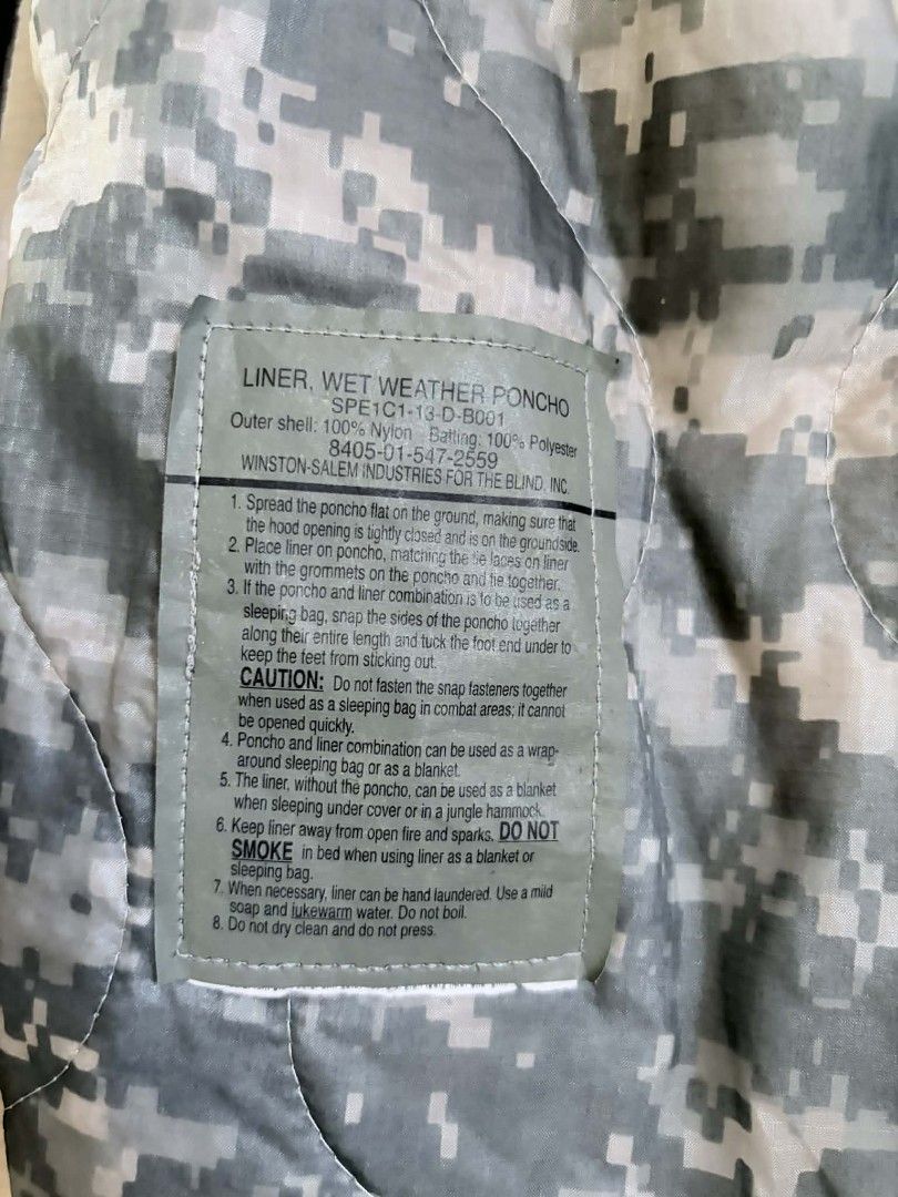 USGI poncho liner blanket "woobie" (Category: Hiking & Camping) located in Dasmarinas. Submitted by pequod (Listing ID 1439231377, Image 2). Description: check my profile to see my other items USGI Poncho liner blanket "Woobie" ₱2,000 Quantity:12 MOP: GCash & BPI MOD: Flash Express, LBC, & Lalamove .
