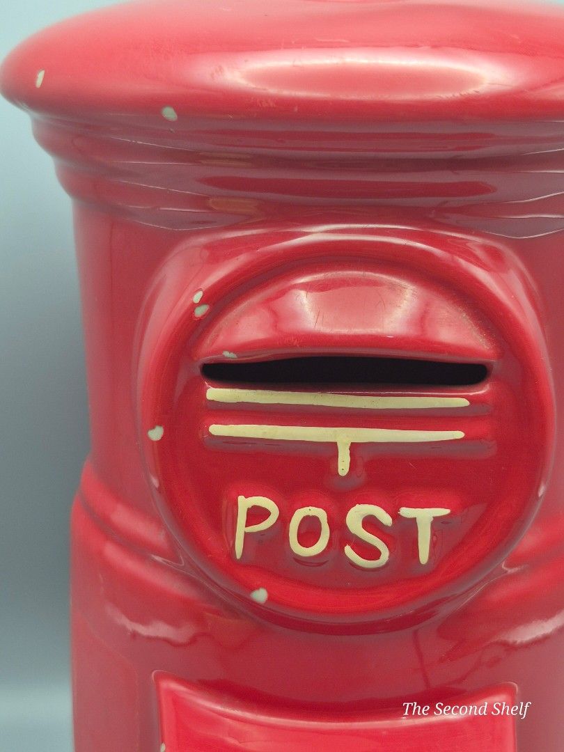 Vintage Red Post Box Coin Bank / Mailbox Ceramic Decor (Category: Other Home Decor) located in Santa Rosa. Submitted by thesecondshelf (Listing ID 1439228042, Image 2). Description: Vintage Red Post Box Coin Bank / Mailbox Ceramic Decor ₱600 Vintage ceramic post box coin bank in bright glossy red finish. Charming British-style pillar mailbox design with nice display size at around 25cm tall. Great for shelf decor, cafe styling, or collectors of q