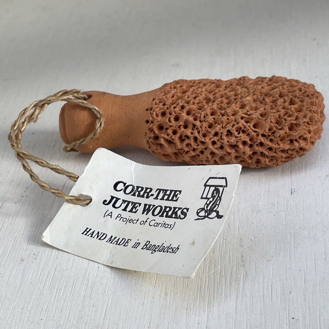 Vintage Terracotta Pumice Stone / Foot Scrubber (Handmade in Bangladesh - CORR-The Jute Works) (Category: Foot Care) located in Tagaytay City. Submitted by barenwolf (Listing ID 1439224140, Image 1). Description: Ditch the plastic and upgrade your self-care routine with this authentic, eco-friendly terracotta foot scrubber! Handmade by artisans in Bangladesh under “CORR-The Jute Works” (a renowned fair-trade project of Caritas), this unique piece