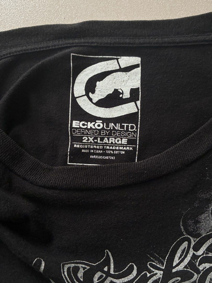 Vintage Y2K Ecko UNLTD. Rhino Graphic Tee (Category: Tshirts & Polo Shirts ) located in Cavite. Submitted by thriftiness_ (Listing ID 1439072350, Image 3). Description: FS Open for reasonable offers Vintage Ecko UNLTD. Rhino Graphic Tee Y2K aesthetic Faded Black ₱1,099 or offers 23W 30.5L XXL on tag Natural vintage print hairlines Good condition No major issues.