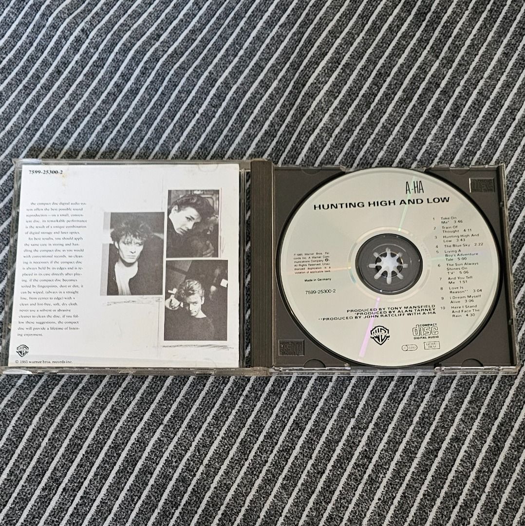 1 For 1 VG+ 🇩🇪 [CD Album] a-ha – Hunting High And Low (Category: CDs & DVDs) located in Singapore. Submitted by strangecell (Listing ID 1439374262, Image 2). Description: Many more Various Genres: https://www.carousell.sg/p/1253907759 Electronic Dance, EDM, DJ Mix: https://carousell.com/p/1035784902 Easy Listening, Funk Soul, Lounge, Jazz, New Age, Chill-out: https://carousell.com/p/1028943398 ************************************** Self-collect