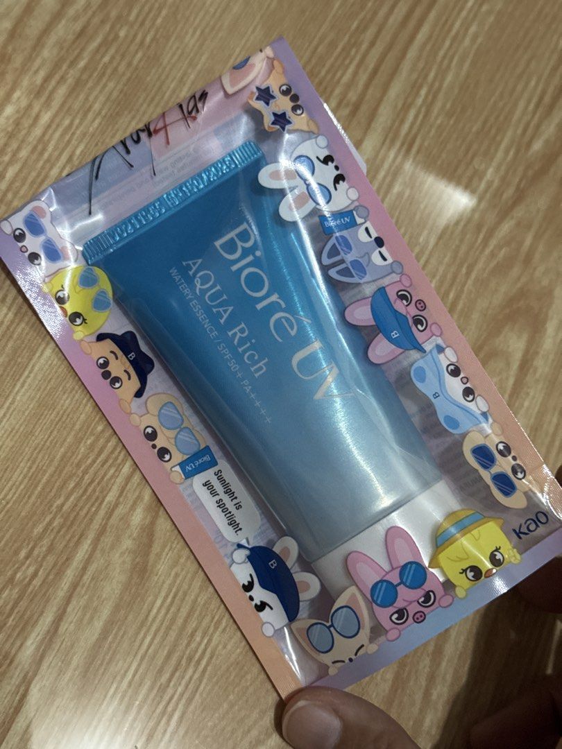 Biore UV Aqua Rich Sunscreen (Category: Face Care) located in Quezon City. Submitted by martitay02 (Listing ID 1439305176, Image 1). Description: Biore UV Aqua Rich Sunscreen 50g SPF50+ PA++++ with free Stray Kids Photocard Retails 485 in malls Watery Essence Sunscreen Lightweight feel Non sticky Perfect use for the summer weather West Ave, QC.