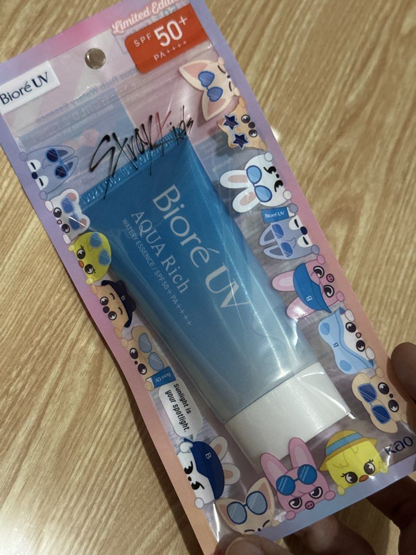 Biore UV Aqua Rich Sunscreen (Category: Face Care) located in Quezon City. Submitted by martitay02 (Listing ID 1439305176, Image 2). Description: Biore UV Aqua Rich Sunscreen 50g SPF50+ PA++++ with free Stray Kids Photocard Retails 485 in malls Watery Essence Sunscreen Lightweight feel Non sticky Perfect use for the summer weather West Ave, QC.