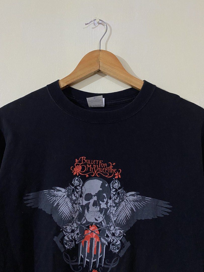 Bullet For My Valentine Band Tee (Category: Tshirts & Polo Shirts ) located in Manila. Submitted by _thriftanddrip (Listing ID 1439296888, Image 3). Description: Medium - Brand: Anvil - Design: Bullet For My Valentine graphic print (skull, wings, roses) - Style: Crew neck - Color: Black.