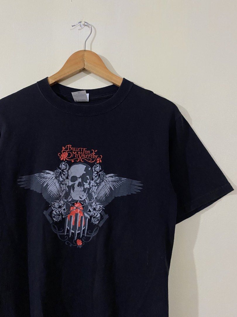 Bullet For My Valentine Band Tee (Category: Tshirts & Polo Shirts ) located in Manila. Submitted by _thriftanddrip (Listing ID 1439296888, Image 2). Description: Medium - Brand: Anvil - Design: Bullet For My Valentine graphic print (skull, wings, roses) - Style: Crew neck - Color: Black.