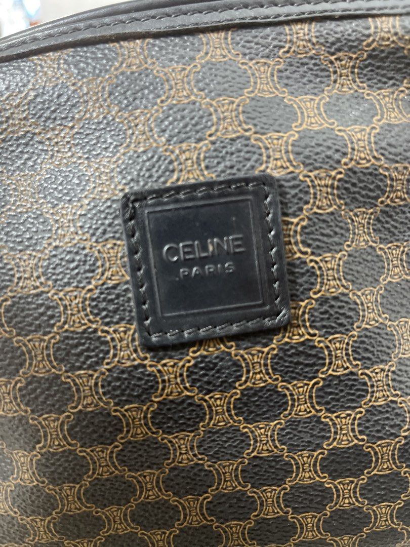 Celine Macadam Pattern Crossbody Bag (Category: Luxury Bags & Wallets) located in Manila. Submitted by Lenlen23 (Listing ID 1439343492, Image 2). Description: - Celine Crossbody Bag - Iconic Macadam pattern - Rectangular shape - Zip closure - Black leather strap - Celine Paris logo patch - Brown and black pattern - Classic design.