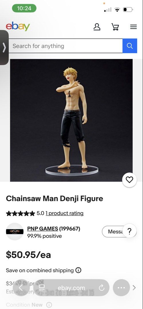 Chainsaw Man Denji Figure (Category: Toys & Games) located in Surigao. Submitted by omuryce (Listing ID 1439389582, Image 3). Description: - Denji figure from Chainsaw Man. - Includes original box. - Figure depicts Denji shirtless. - Features black pants and a base with his name. - Box has Chainsaw Man logo and figure image. - Approximately 6 inches tall. +sf jnt shipping.