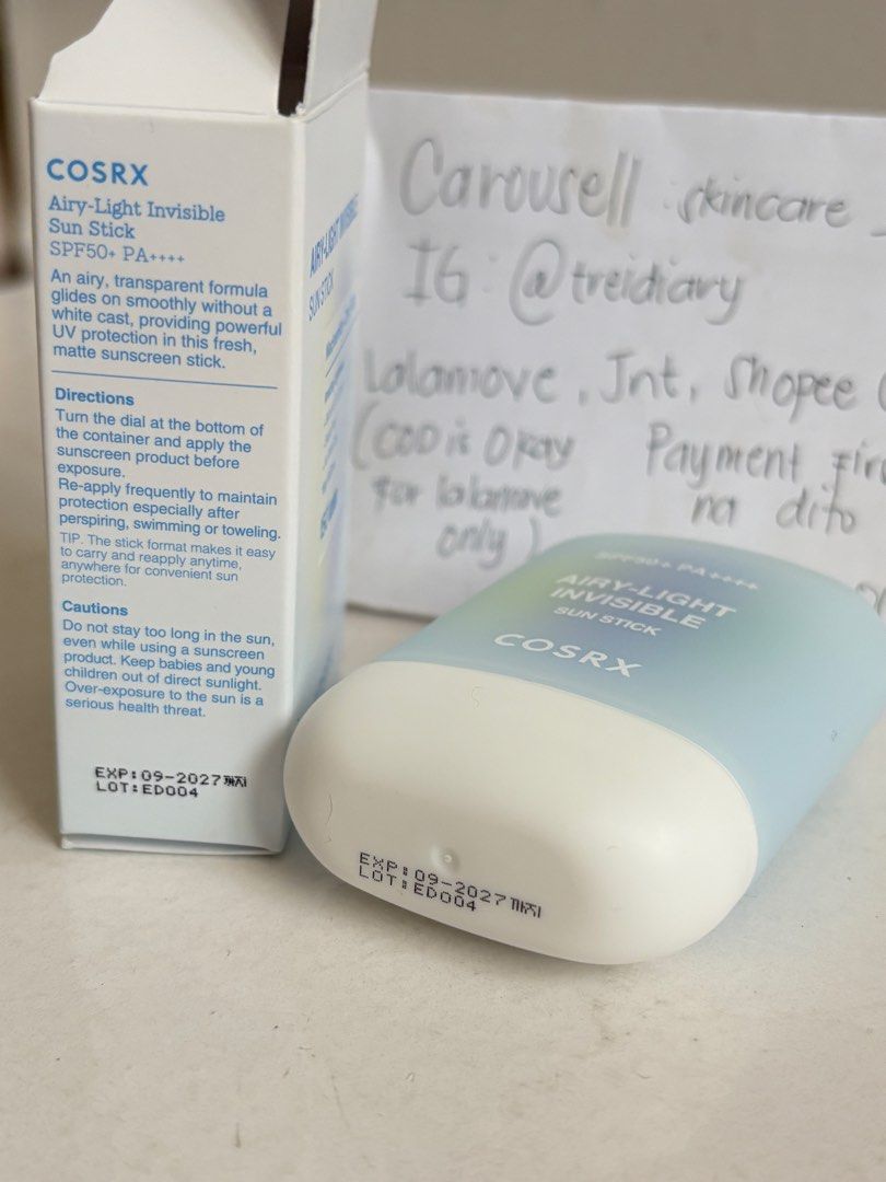 COSRX Airy-Light Invisible Sunstick (Category: Face Care) located in Imus. Submitted by skincare_niche (Listing ID 1439302075, Image 3). Description: Brand new with box! Original/Authentic.