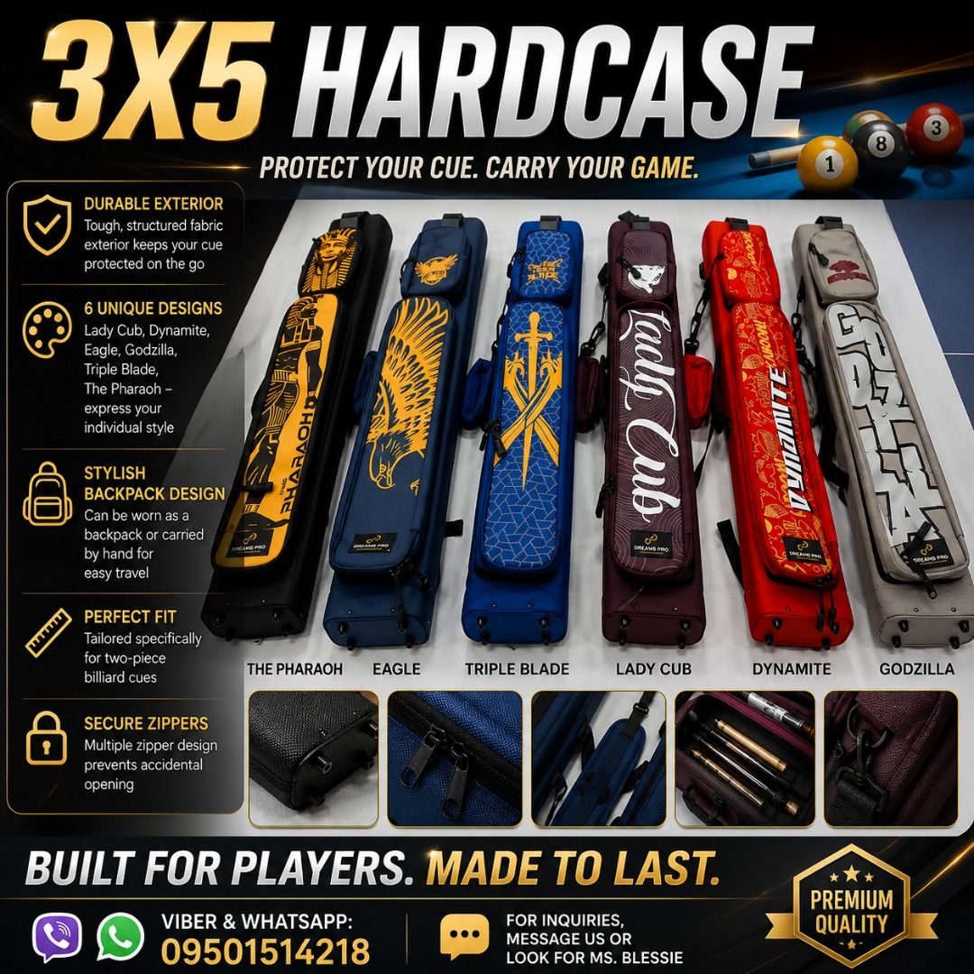 DREAMS PRO 3X5 BILLIARD CUE STICK HARDCASE (Category: Billiards and Bowling) located in San Pablo. Submitted by reyesbilliardsandaccessories_ (Listing ID 1439309666, Image 1). Description: DREAMS PRO 3X5 BILLIARD HARDCASE PRODUCT DETAILS: 🎱Stylish & Personalized Billiard Cue Travel Bag Designed specifically for two-piece billiard cues, this travel bag perfectly combines style and practicality. The structured exterior provides powerful protection