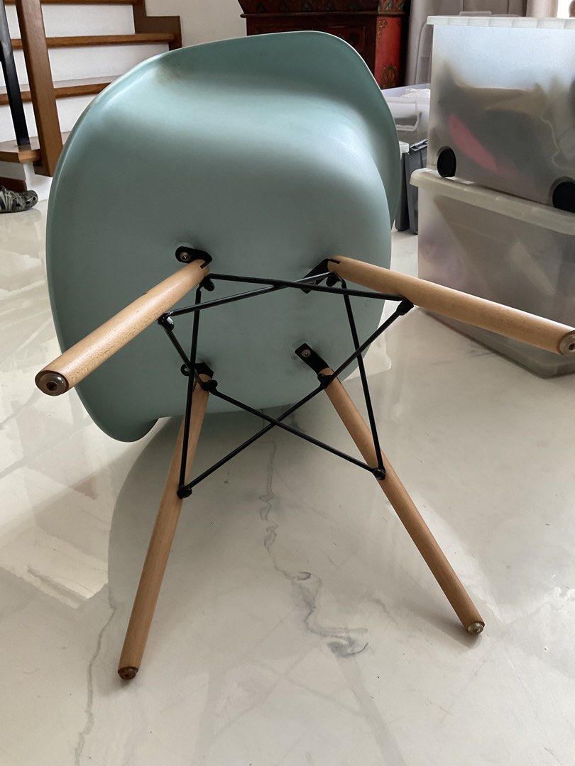 Eames Style Armchair - Mint Green (Category: Chairs) located in Antipolo. Submitted by ibyangs_closet (Listing ID 1439271476, Image 3). Description: - Stylish armchair - Mint green seat - Wooden legs with black metal supports - Comfortable curved backrest and armrests - Modern design - Sturdy construction - Flaw: has a squeaking sound.