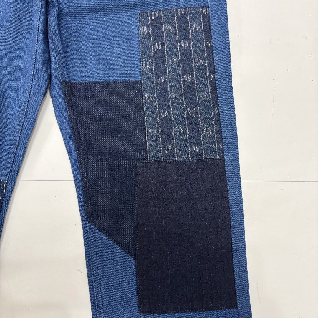 Fdmtl Japan Boro Patchwork Indigo Jeans (Category: Jeans) located in Makati City. Submitted by bzspr (Listing ID 1439358958, Image 3). Description: Fdmtl Japan Boro Patchwork Indigo Jeans Waist 32-34 inches Length 37 inches Leg opening 7 inches.