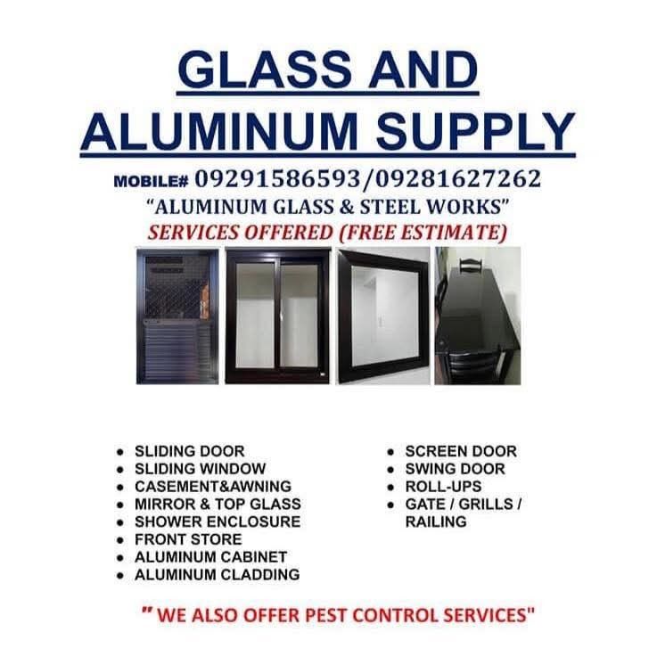 Glass and Aluminum works (Category: Home Improvement Tools & Accessories) located in Marikina City. Submitted by maryjane_21 (Listing ID 1439296737, Image 1). Description: Glass and Aluminum works Sliding door Sliding window Casement Awning Screen Door Front store Frameless glass door Mirror Top glass Glass tint Pest control services.