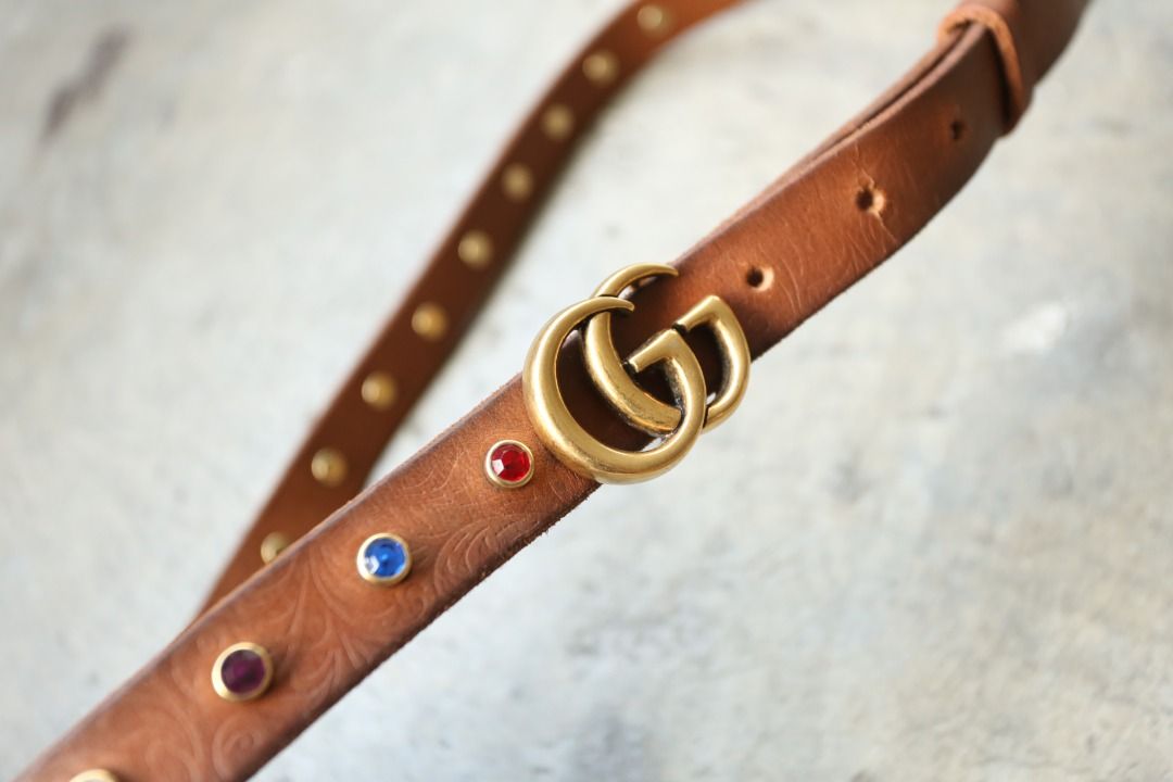 Gucci - GG Marmont Crystal Thin Belt (Category: Belts) located in Manila. Submitted by graymatter_ (Listing ID 1439347538, Image 3). Description: Gucci - GG Marmont Crystal Thin Belt Tagged Size: 90/36 Condition: 9/10 Material: Leather Made in: Italy Dimensions Length: 102cm Width: 2cm .