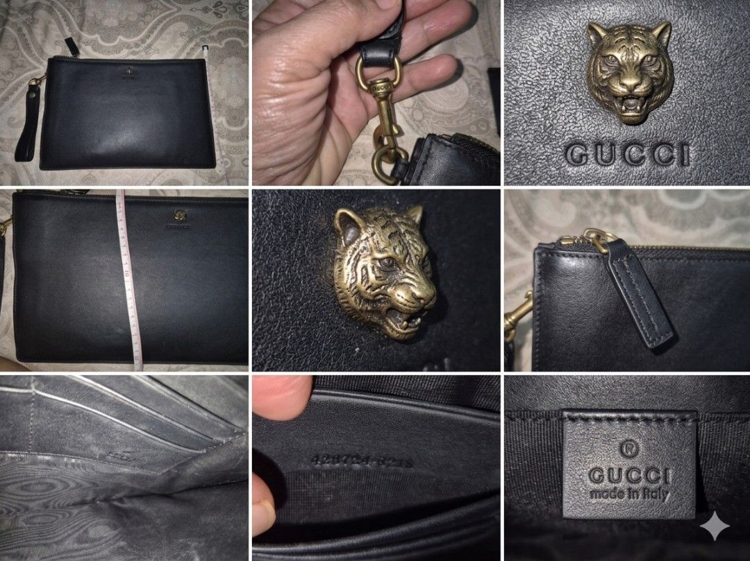 Gucci Tiger Head Clutch (Category: Luxury Bags & Wallets) located in Manila. Submitted by leitam_90 (Listing ID 1439388757, Image 1). Description: - Authentic Gucci clutch - Tiger head emblem - Wrist strap included - Secure zipper closure - Multiple interior compartments - Made in Italy - Includes Gucci tag Open for sale/trade.