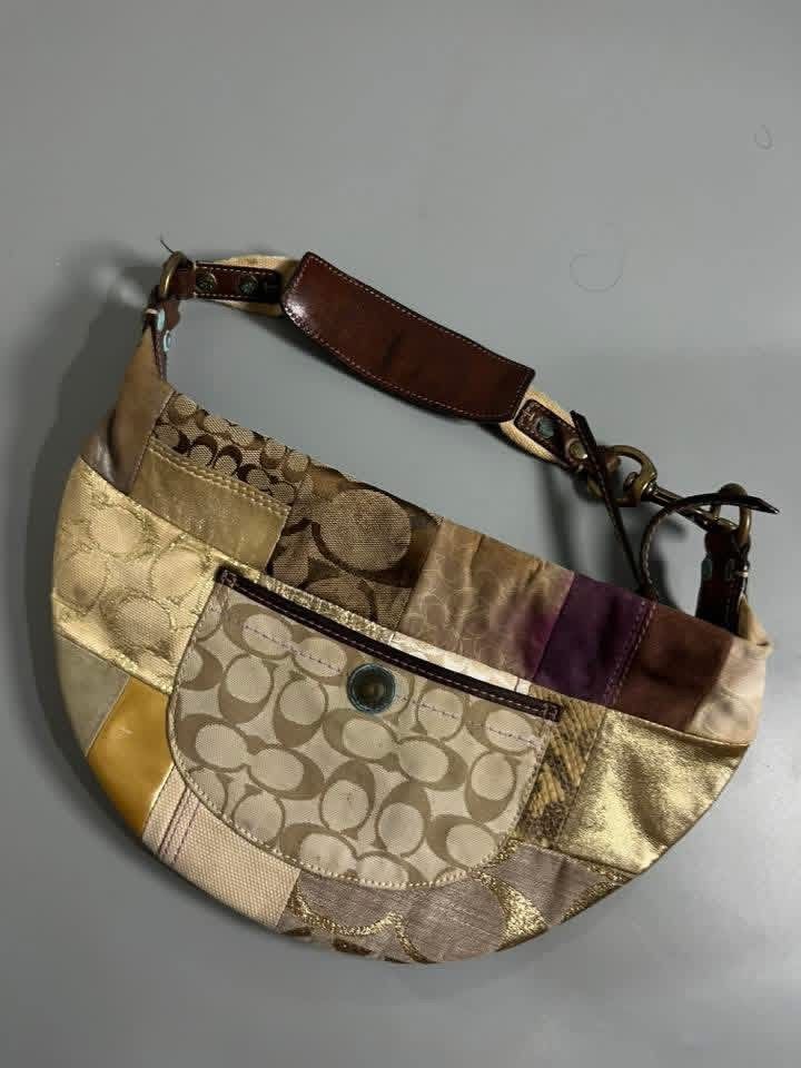 Vintage Coach Patchwork Hobo (Category: Luxury Bags & Wallets) located in Pasay City. Submitted by gettedc (Listing ID 1439409509, Image 2). Description: Mine: 3,800 Lock: 4,500 issue: stain & minimal dot rubs.