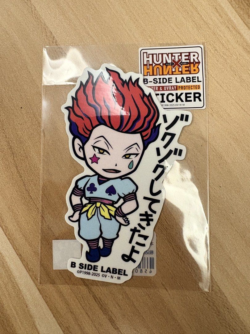 Hunter x Hunter Hisoka B-Side Label Sticker (Category: Raw Singles) located in Manila. Submitted by tris.md (Listing ID 1439399035, Image 1). Description: - B-Side Label sticker - Features Hisoka from Hunter x Hunter - UV ray protected - In original packaging - Includes Japanese text - Production dates: 1998-2025.