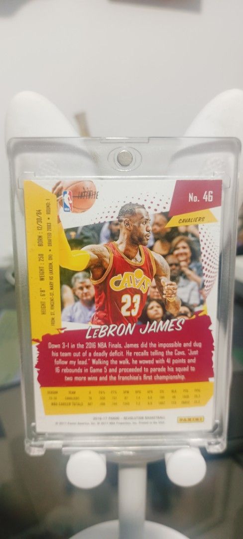 Infinite LeBron James cards (Category: Raw Singles) located in Makati City. Submitted by cardslabsale (Listing ID 1439288022, Image 2). Description: - condition mint to nrmint LeBron James NBA Hoops trading card. - Features LeBron James in a Cleveland Cavaliers jersey. - Card number 46 in the series. - Back of card includes player stats and information..