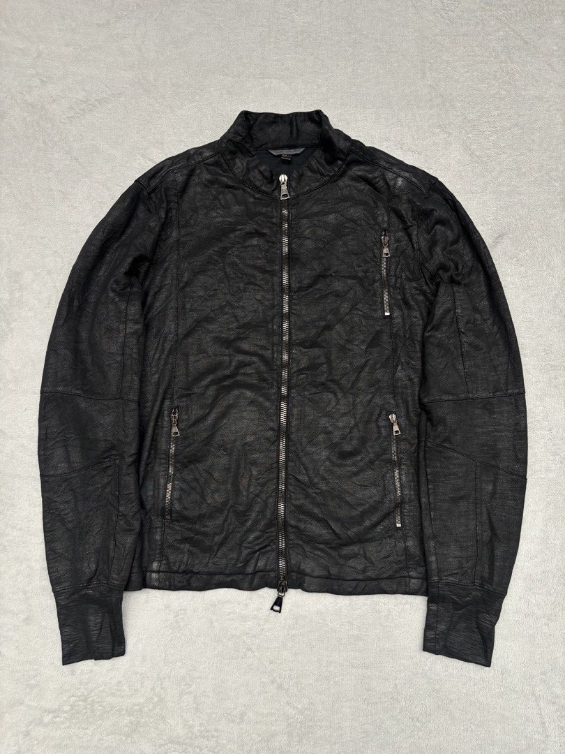 John Varvatos Waxed Cotton Biker Jacket (Category: Coats, Jackets and Outerwear) located in Baguio. Submitted by thecollector2600 (Listing ID 1439380229, Image 1). Description: Size large 22 pit to pit 25 length 18 shoulders 27 sleeves.