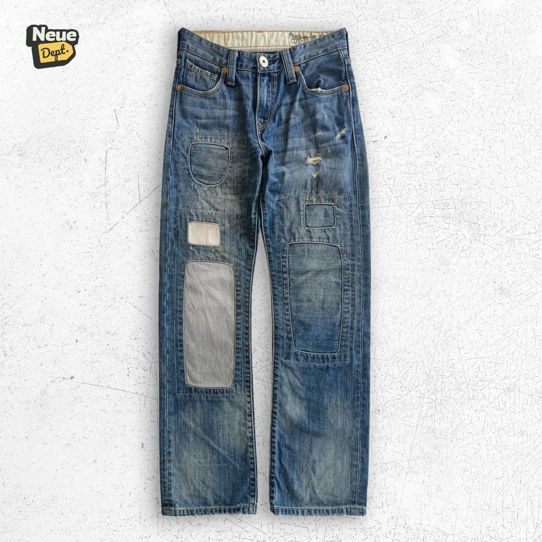 Levi's 523 Straight Distressed Patchwork Denim Jeans | size 28 (Category: Jeans) located in San Carlos City. Submitted by neue.department (Listing ID 1439311593, Image 1). Description: 📏 DIMENSIONS IN PHOTOS - CHECK BEFORE ASKING ⚠️ DM if interested • Open to offers 💛 .