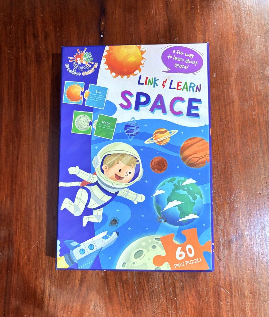 Link & Learn Space Puzzle (Category: Board Games & Puzzles) located in Quezon City. Submitted by lencollado (Listing ID 1439295032, Image 1). Description: - Link & Learn Space Puzzle - 60 puzzle pieces - Features astronauts, planets, and a rocket - Includes information about the sun, moon, and planets - Perfect for educational fun! FLAW: missing 1pc/link .