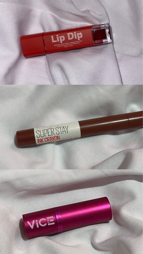 Lippies/Lipstick (Category: Makeup) located in Manila. Submitted by megastuffedmnl (Listing ID 1439300700, Image 3). Description: Lip Dip - Rebel Vice Matte Lipstick - Severe Vice Matte Liquid Lipstick - Hanash Maybelline Superstat - 210 Versatile Plus 2 free liptints and 1 lipstick. Order at your own risk. Most are used used for swatching only ! .