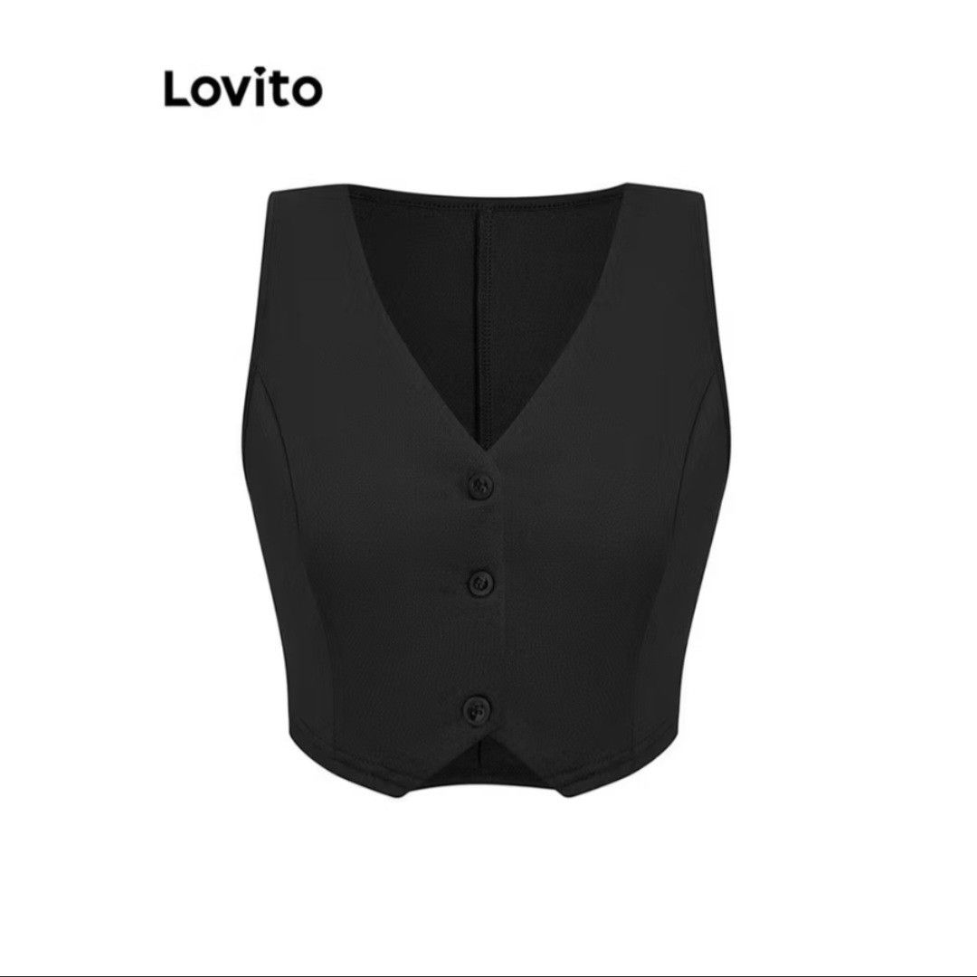 Lovito Buttoned Tank Crop Top (Category: Sleeveless) located in Pasay City. Submitted by declutter_j (Listing ID 1439254648, Image 1). Description: Lovito Buttoned Tank Crop Top Condition: Good as new (used once only) RFS: Decluttering.