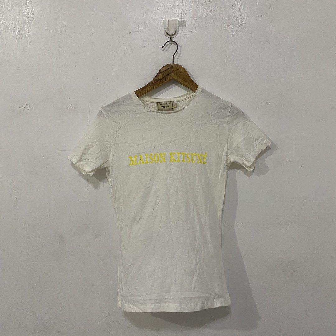 Maison Kitsune Spell out Logo (Category: Shirts) located in Las Pinas. Submitted by declutter_thing69 (Listing ID 1439361936, Image 1). Description: Maison Kitsune no issue 15 inches width 25 inches length.