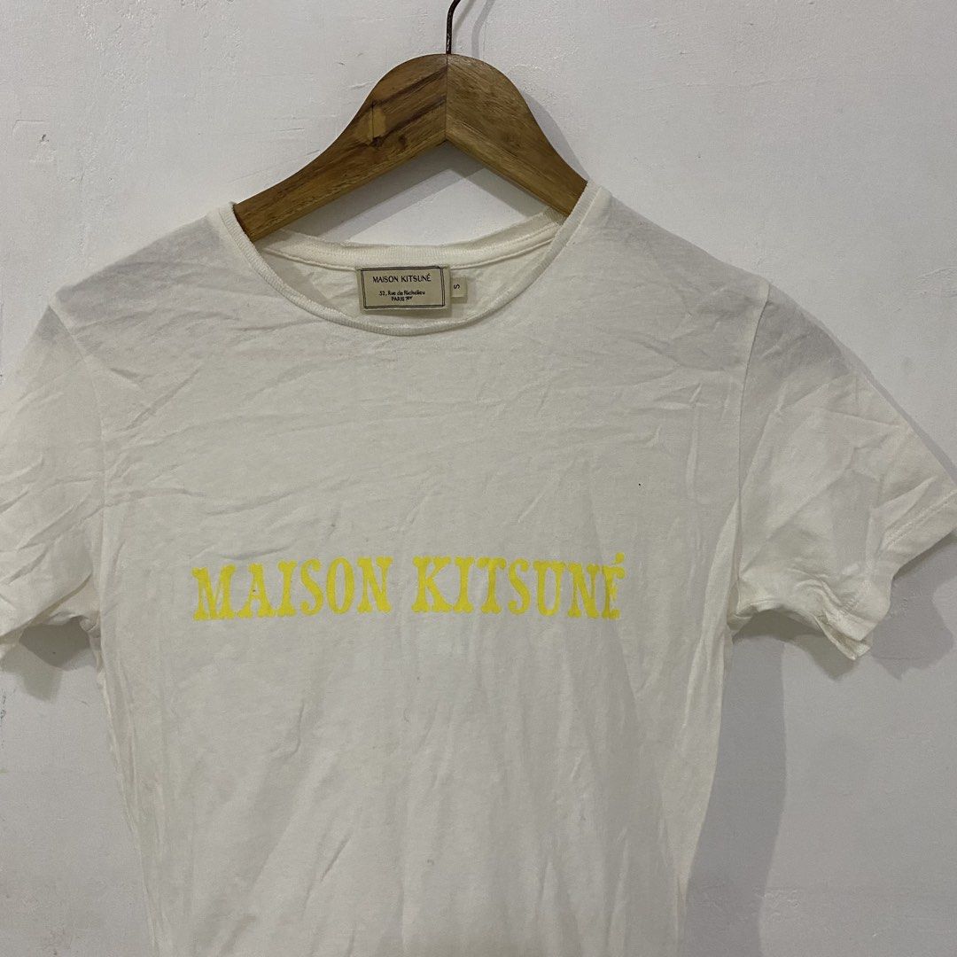 Maison Kitsune Spell out Logo (Category: Shirts) located in Las Pinas. Submitted by declutter_thing69 (Listing ID 1439361936, Image 2). Description: Maison Kitsune no issue 15 inches width 25 inches length.