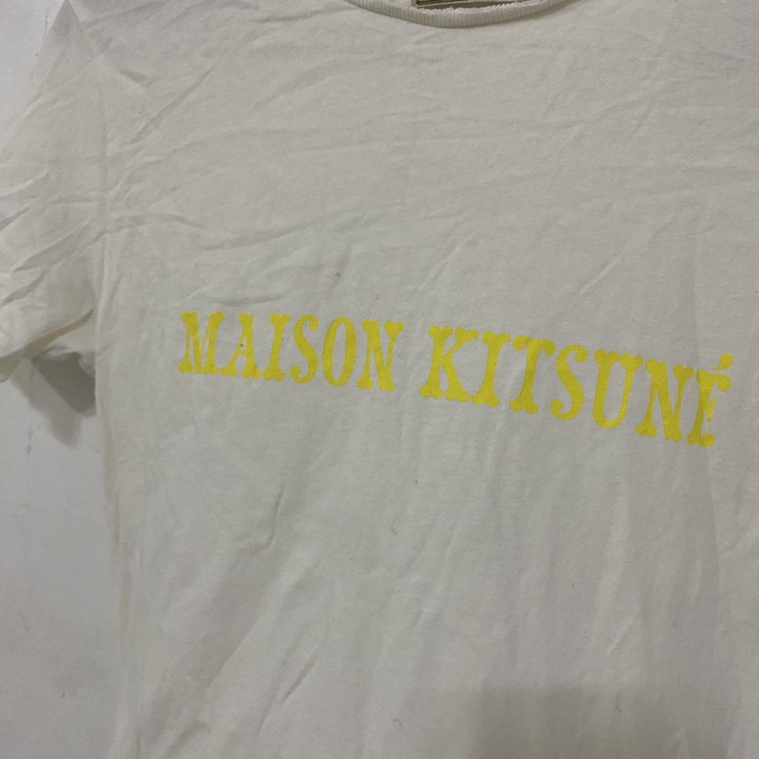 Maison Kitsune Spell out Logo (Category: Shirts) located in Las Pinas. Submitted by declutter_thing69 (Listing ID 1439361936, Image 3). Description: Maison Kitsune no issue 15 inches width 25 inches length.