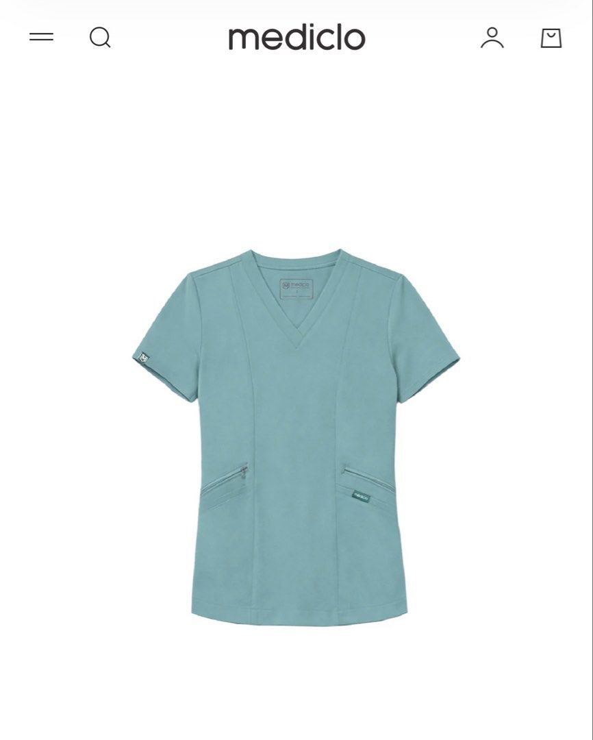Mediclo Scrubs Set - Top and Pants (Category: Sets or Coordinates) located in Quezon City. Submitted by beabeys (Listing ID 1439130264, Image 2). Description: - Mediclo scrubs set super good condition - Light denim blue color - V-neck top with 2 pockets - Pants with drawstring waist and multiple pockets - Red accents on drawstring and ankles - Mediclo logo on top.