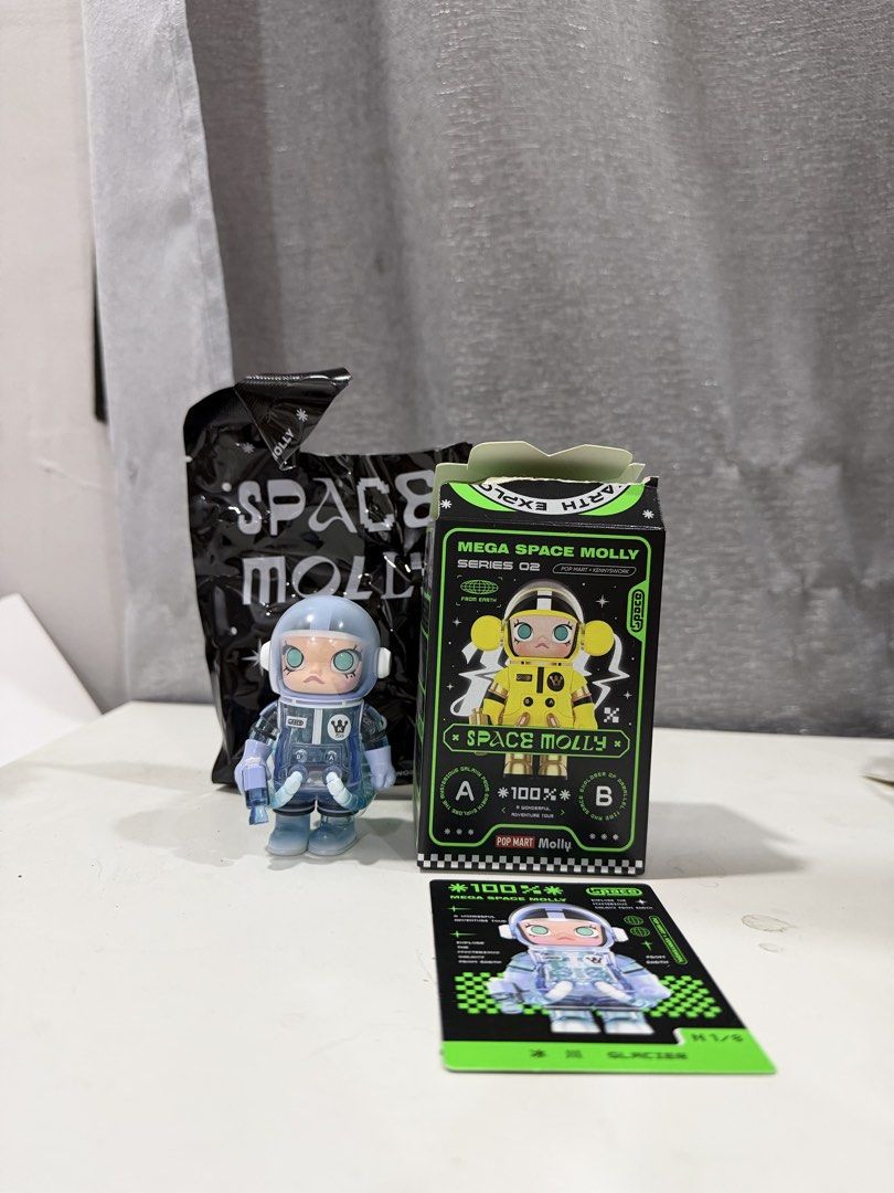 Pop Mart Mega Space Molly Series 02 Glacier (Category: Toys & Games) located in Manila. Submitted by sellingelly (Listing ID 1439404055, Image 1). Description: - Mega Space Molly Series 02 Glacier figure - 100% size - Includes original box, packaging, and collector's card.