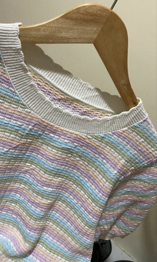 Multi color stripe knitted top(Ukay/Pre-loved) (Category: Blouses) located in Pangil. Submitted by shiy_shiy05 (Listing ID 1438936518, Image 3). Description: 📌No rush Shipping 📌need wash.