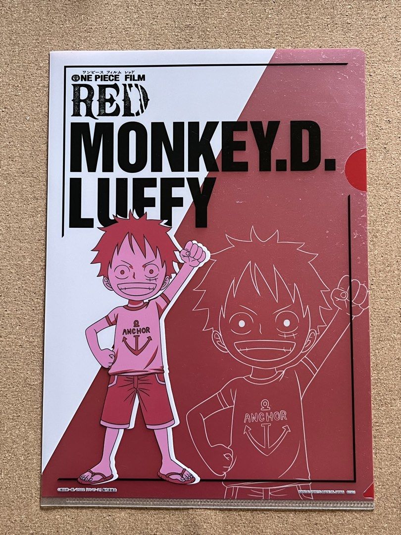 One Piece Film Red Monkey D. Luffy Folder (Category: Art & Prints) located in Baguio. Submitted by gaara1234 (Listing ID 1439278262, Image 1). Description: - One Piece Film Red Luffy Folder - Front: Red and white design with full-color Luffy illustration - Back: Light purple with white Luffy outline - Standard size - Perfect for organizing papers.