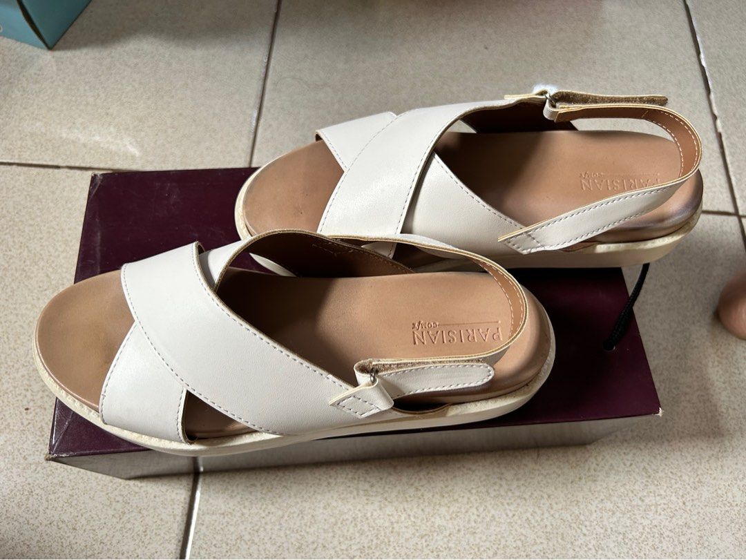 Parisian Sarah White Sandals size 7 (Category: Flats & Sandals) located in Rizal. Submitted by jhenz10 (Listing ID 1439281507, Image 3). Description: - Parisian sandals - White color - Criss-cross strap design - Platform sole - Size 7 US / EUR 37.