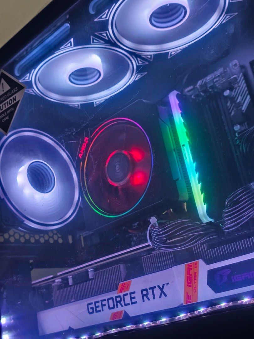 PC GAMING SETUP (Category: Desktops) located in Manila. Submitted by manabatsu (Listing ID 1439275195, Image 3). Description: Ryzen 5 5600 Bnew Asus B450M II 5000 series ready Bnew IGame RTX 3070 8GB personal used still sealed Crucial 16GB DDR4 Argb Bnew FSP Hydro 700w 80+ Bronze Bnew Darkflash dlm21 mesh case Bnew 6 coolmoon argb Fans w hub + ledstrip Bnew 512GB Intel NVME Gen 4 personal Used 1TB WD Blue 7200 RPM Bnew Stock cooler Complete boxes