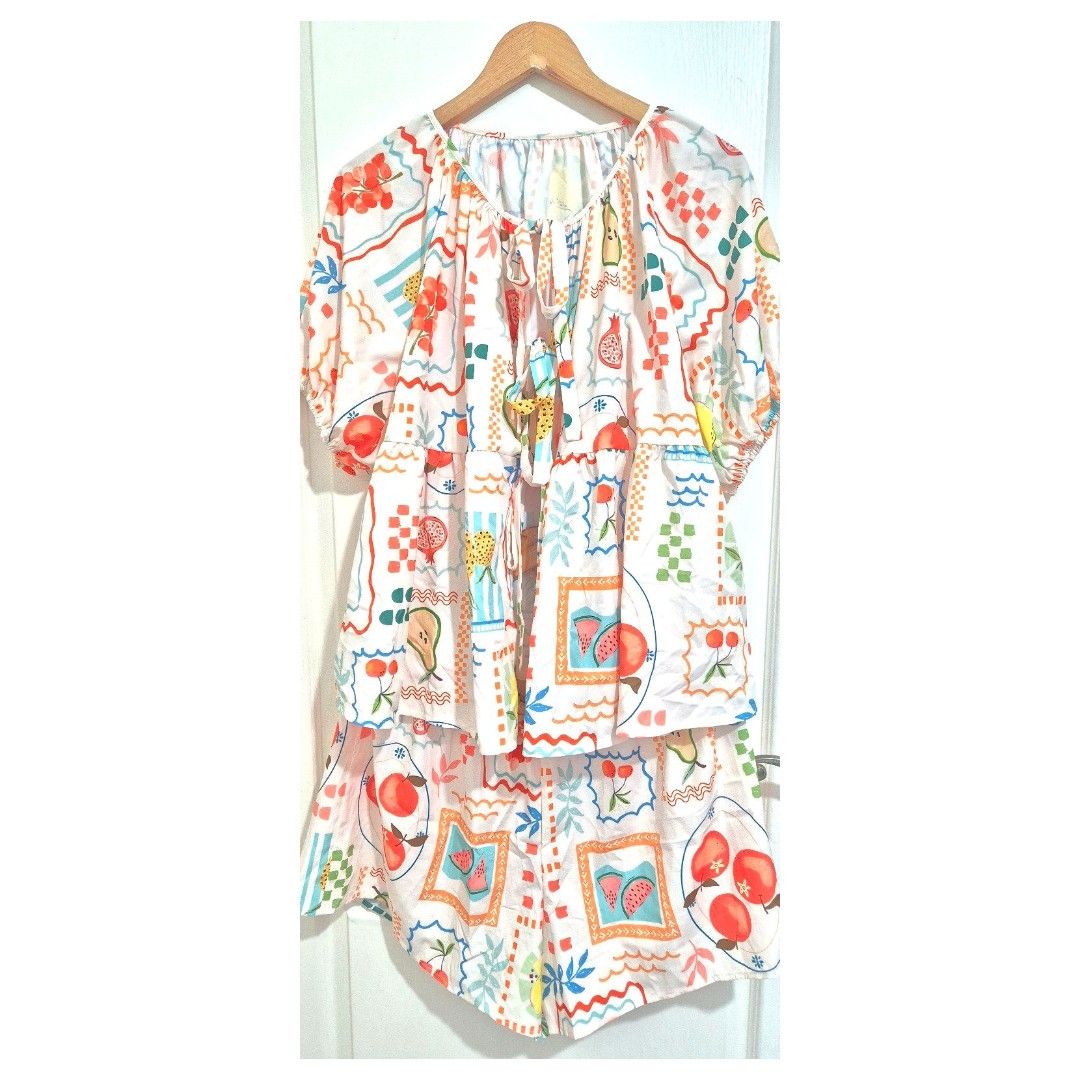 Plus size top and shorts set printed set fruit printed clothes comfy coords (Category: Undergarments & Loungewear) located in Pasig City. Submitted by EVENTexpress (Listing ID 1439334500, Image 1). Description: XL to XXL set of top and shorts, easy comfy wear, lounge around set, only 499 SALE‼️ can do packaged or bulk deals, larger discounts as you order more!! ✅ All in hand, available as long as posted, we always update reserved and sold piece/s