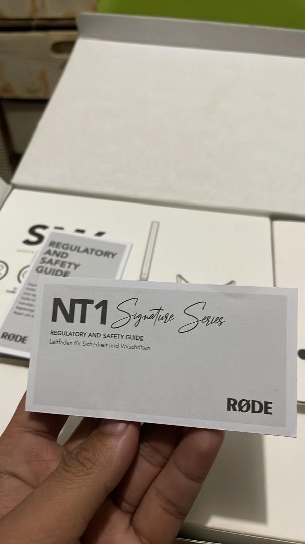 Rode NT1 Signature Series Microphone (Category: Microphones) located in Legazpi City. Submitted by gerliemej34718 (Listing ID 1439332079, Image 2). Description: - Rode NT1 Signature Series microphone (black) - Includes Rode cable (6 meters) - SM6 shock mount with pop filter - Comes with original box, pouch, and documentation.