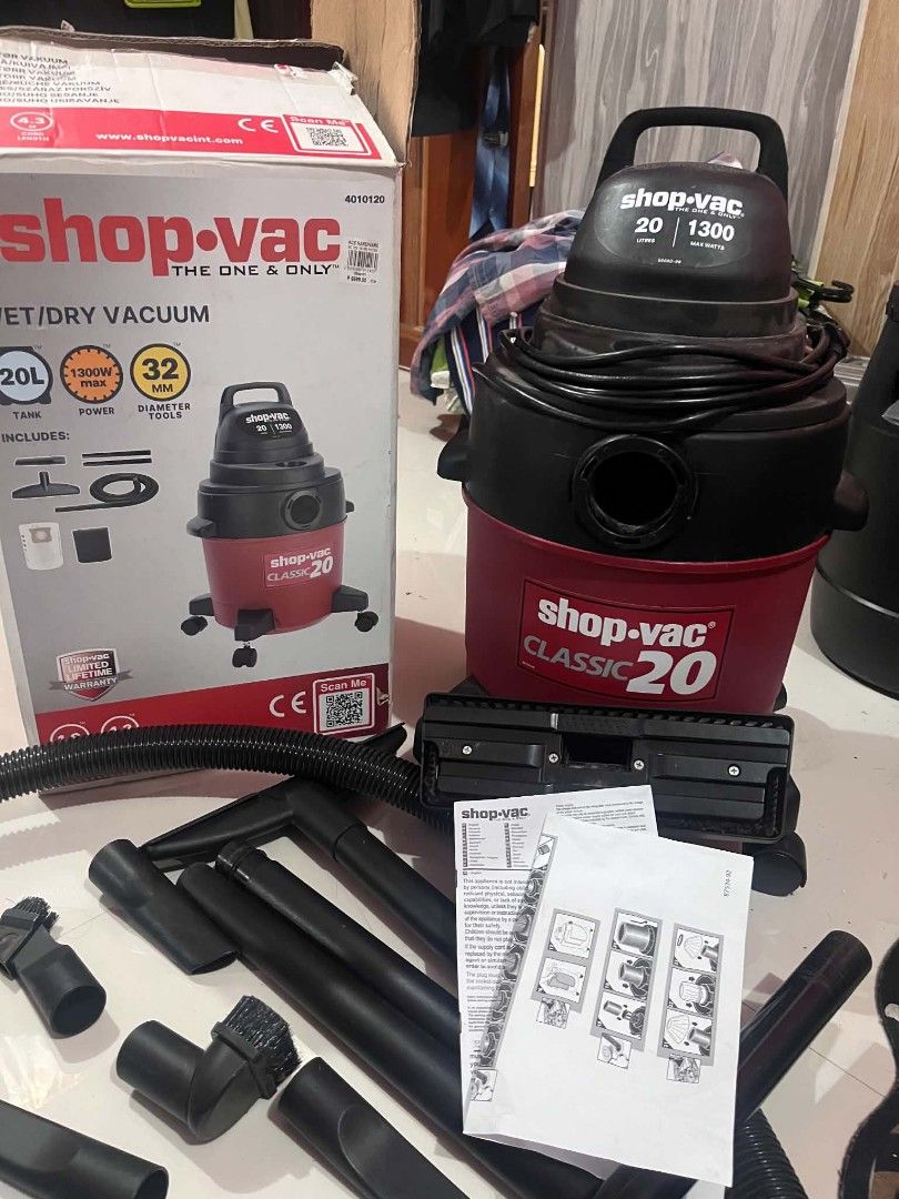 Shop-Vac Classic 20 Wet/Dry Vacuum (Category: Vacuum Cleaner & Housekeeping) located in Baguio. Submitted by lynn23lynn (Listing ID 1439304961, Image 2). Description: - Shop-Vac Classic 20 Wet/Dry Vacuum - 20L Tank Capacity - Includes Various Attachments & Accessories - Powerful 1300W Motor - 32mm Hose Diameter - Comes with Original Box and User Manual - Ideal for Wet and Dry Cleaning.